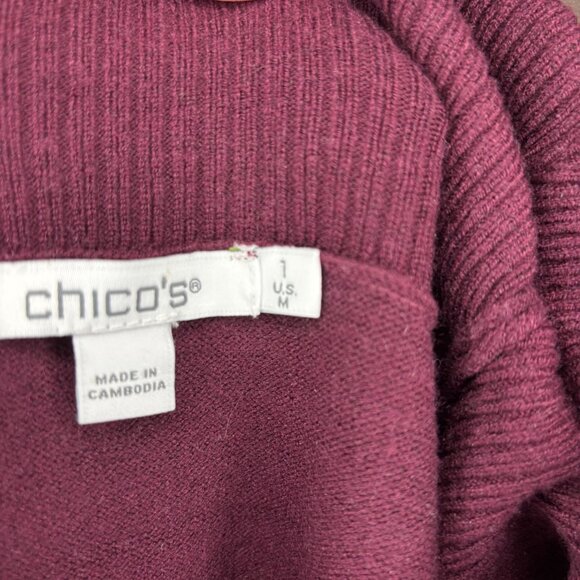 CHICO'S Cowl Neck Sweater Womens M Burgundy Drawstring Long Sleeve - Picture 3 of 8